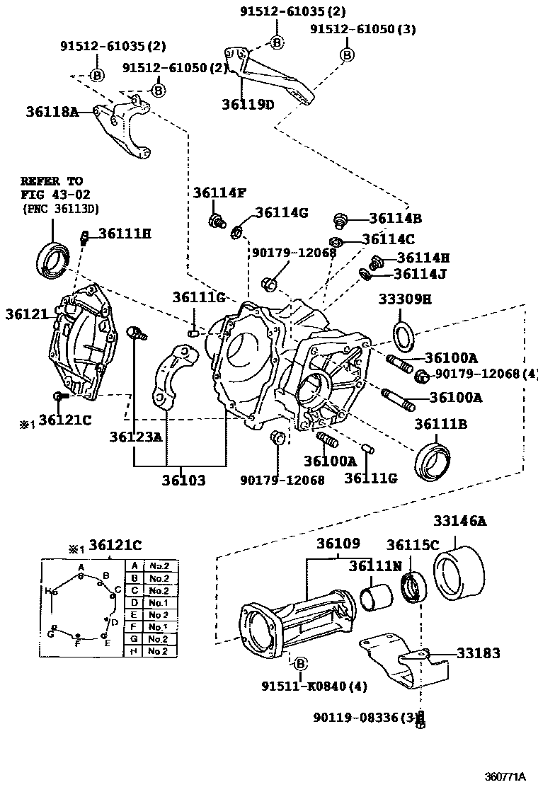 Toyota COROLLA Transfer Case & Extension Housing EPC diagram — 360771A