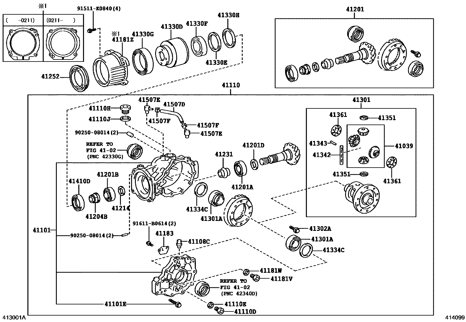 Toyota COROLLA 后桥壳和差速器 EPC diagram — 414099
