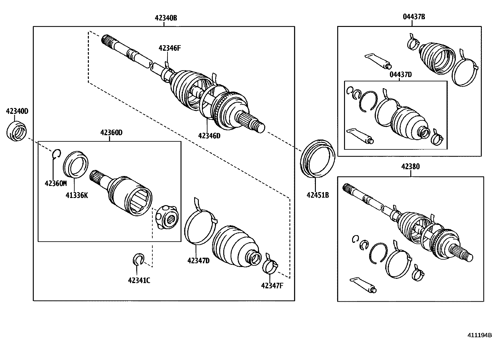 Toyota COROLLA 后桥半轴和后桥轮毂 EPC diagram — 411194B