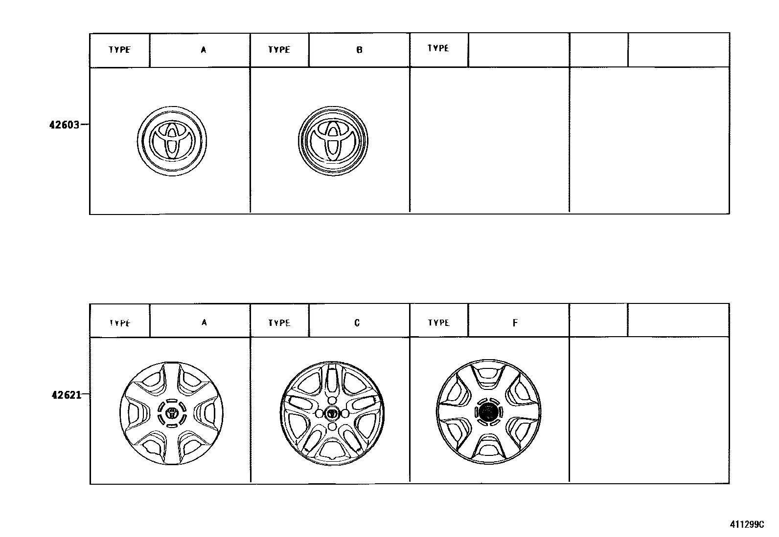Toyota COROLLA 车轮和车轮盖 EPC diagram — 411299C