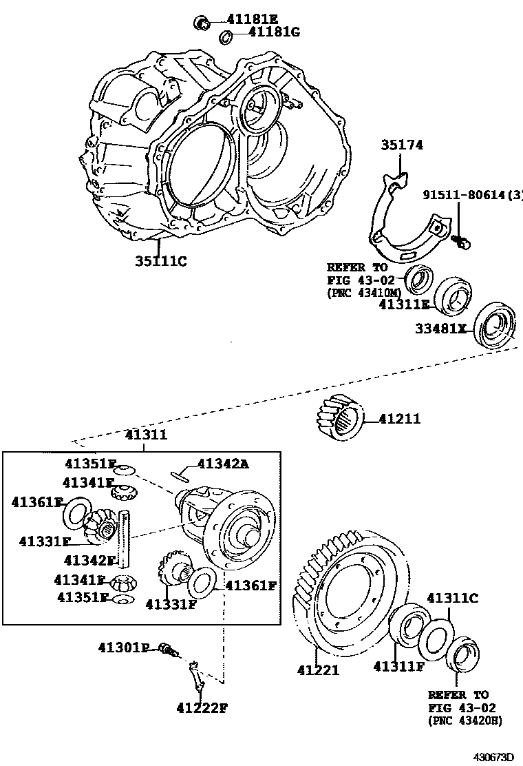 Toyota COROLLA 前桥壳和差速器 EPC diagram — 430673D