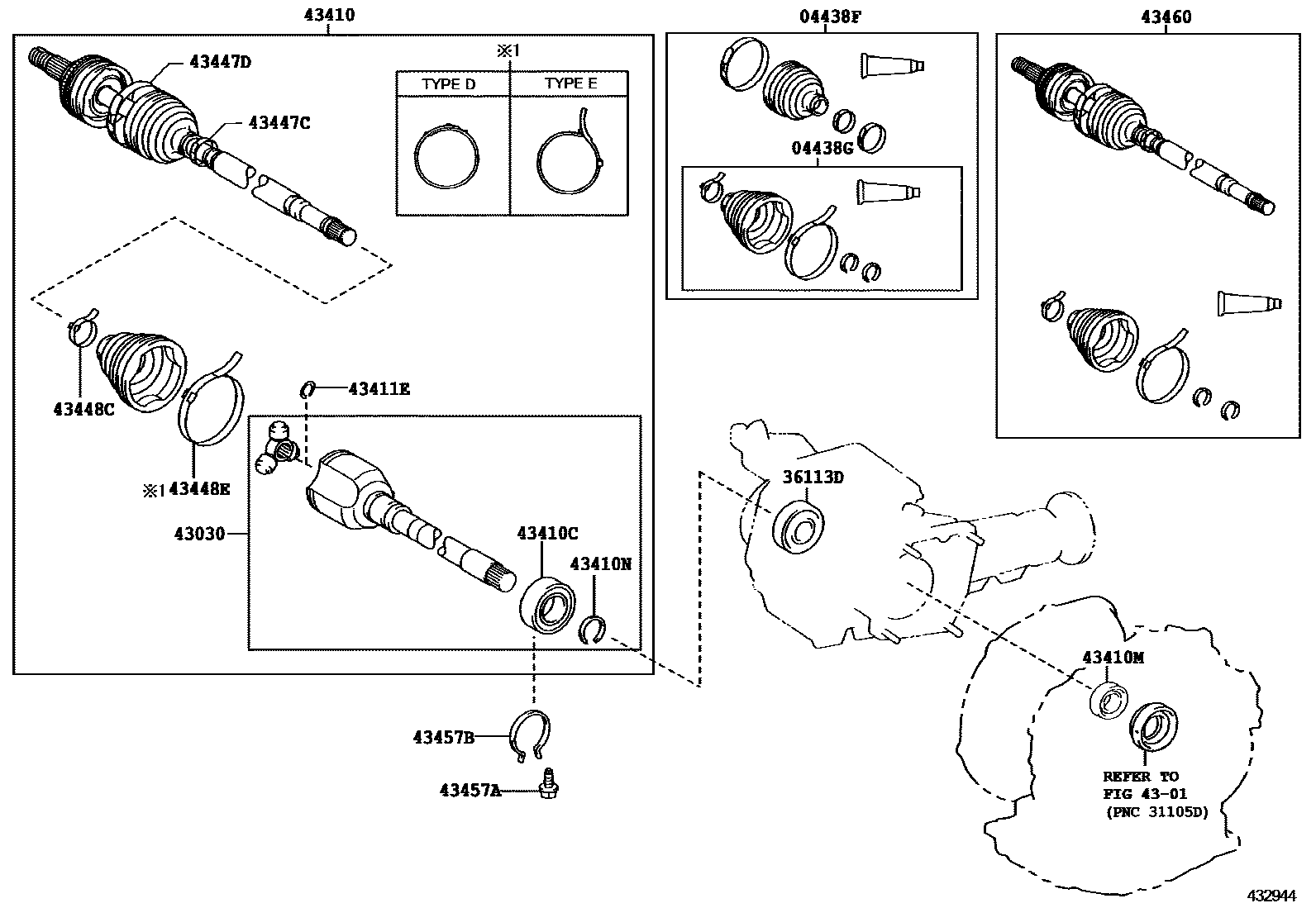 Toyota COROLLA Front Drive Shaft EPC diagram — 432944