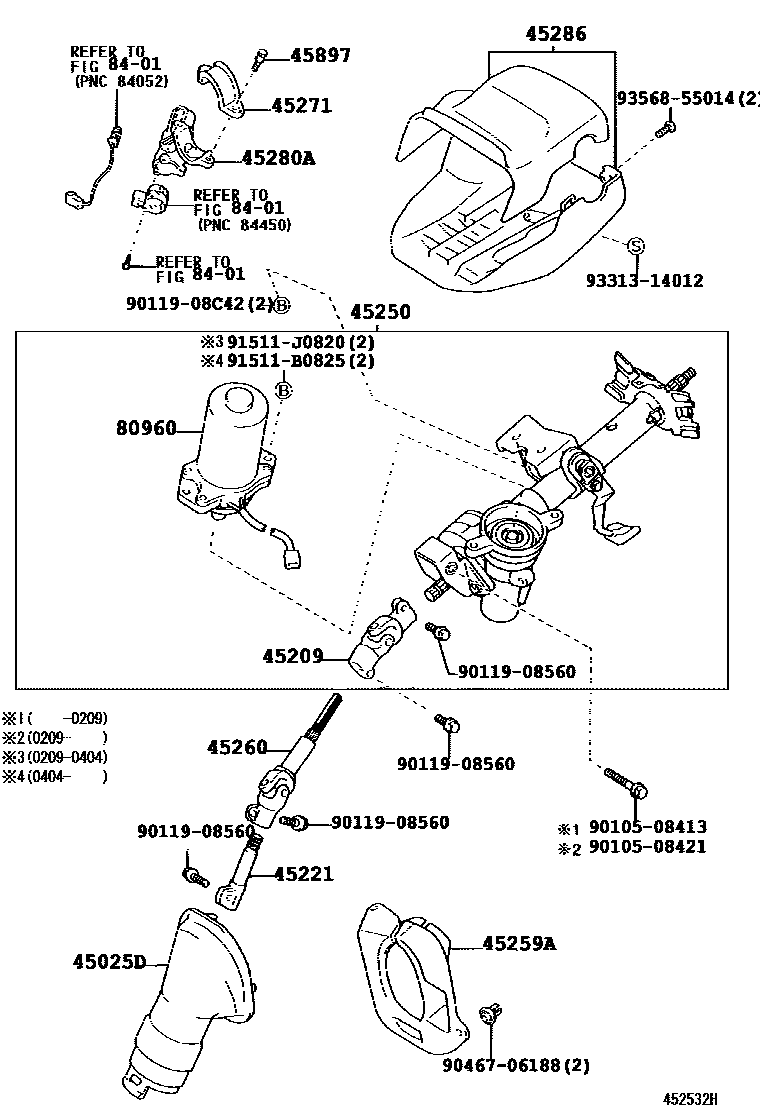 Toyota COROLLA Steering Column & Shaft EPC diagram — 452532H