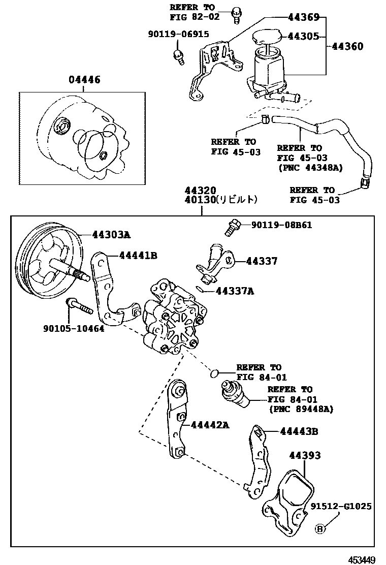Toyota COROLLA 叶片泵和储油罐(动力转向) EPC diagram — 453449C
