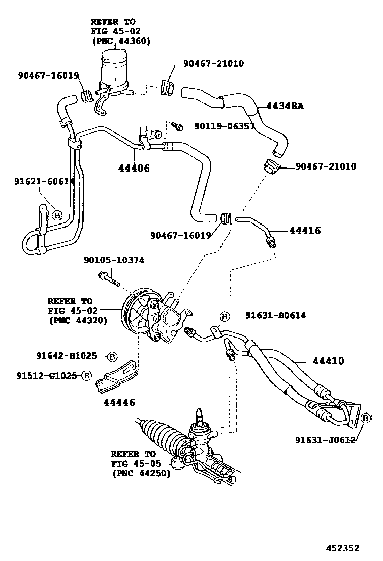 Toyota COROLLA 动力转向配管 EPC diagram — 452352D