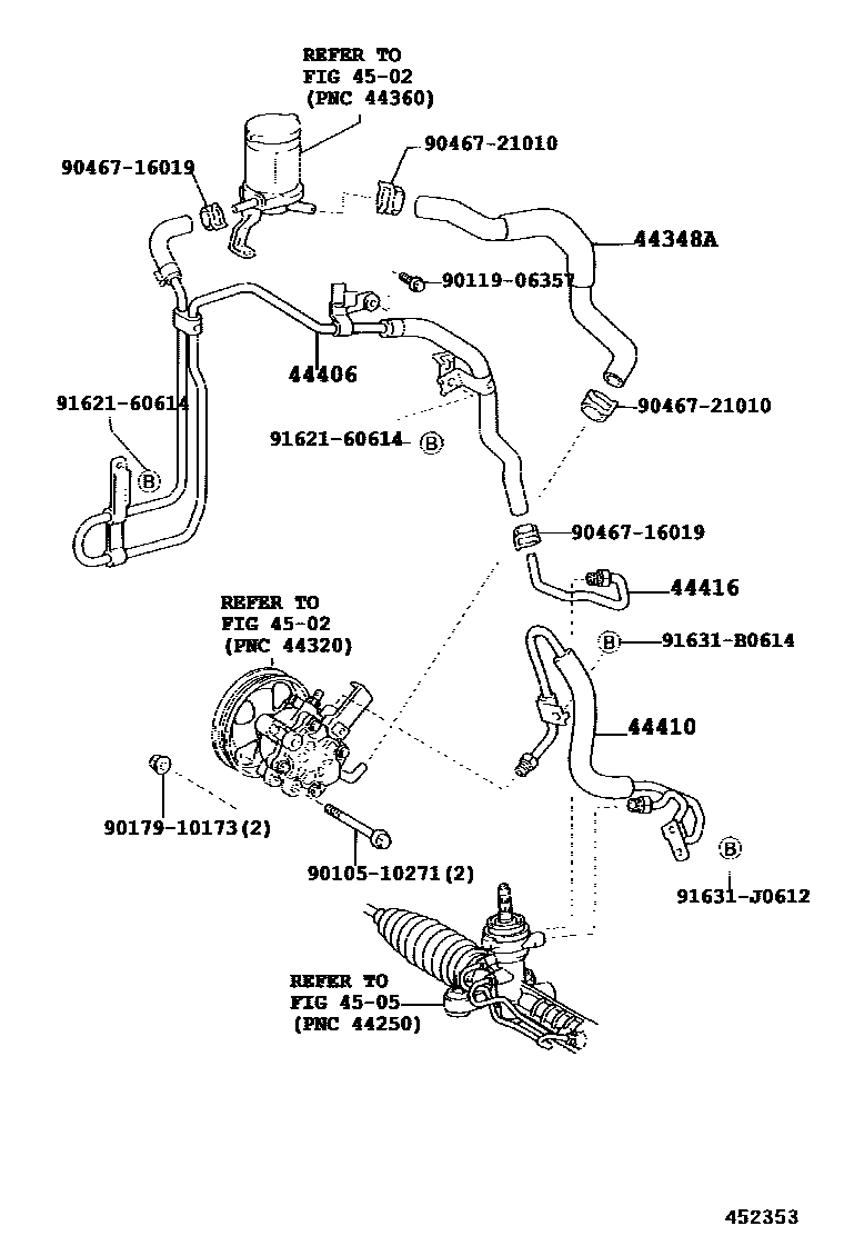 Toyota COROLLA 动力转向配管 EPC diagram — 452353C