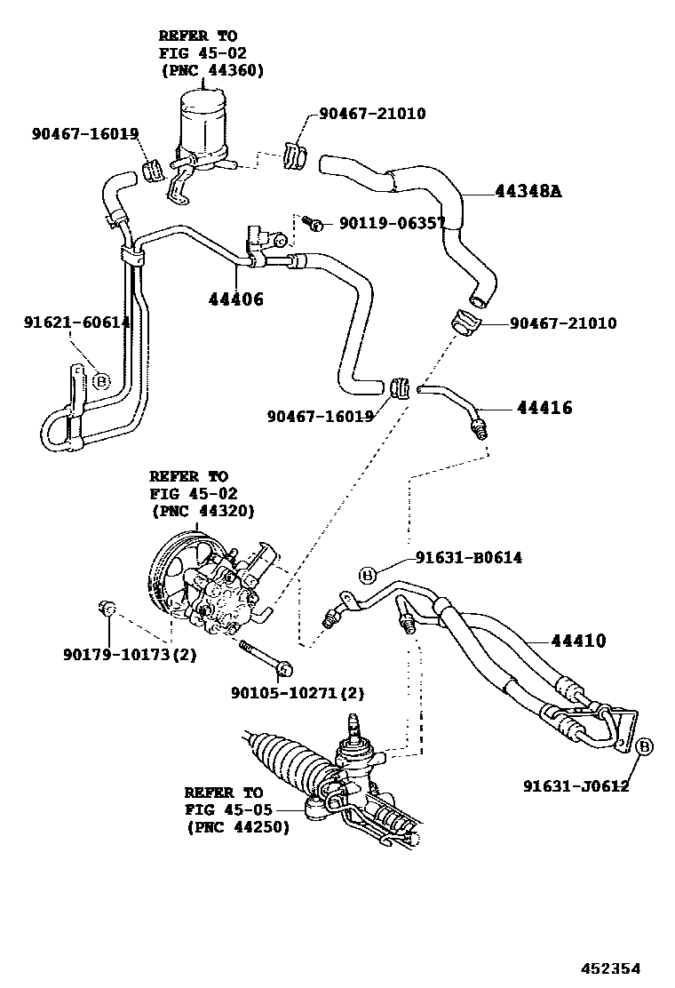 Toyota COROLLA 动力转向配管 EPC diagram — 452354D