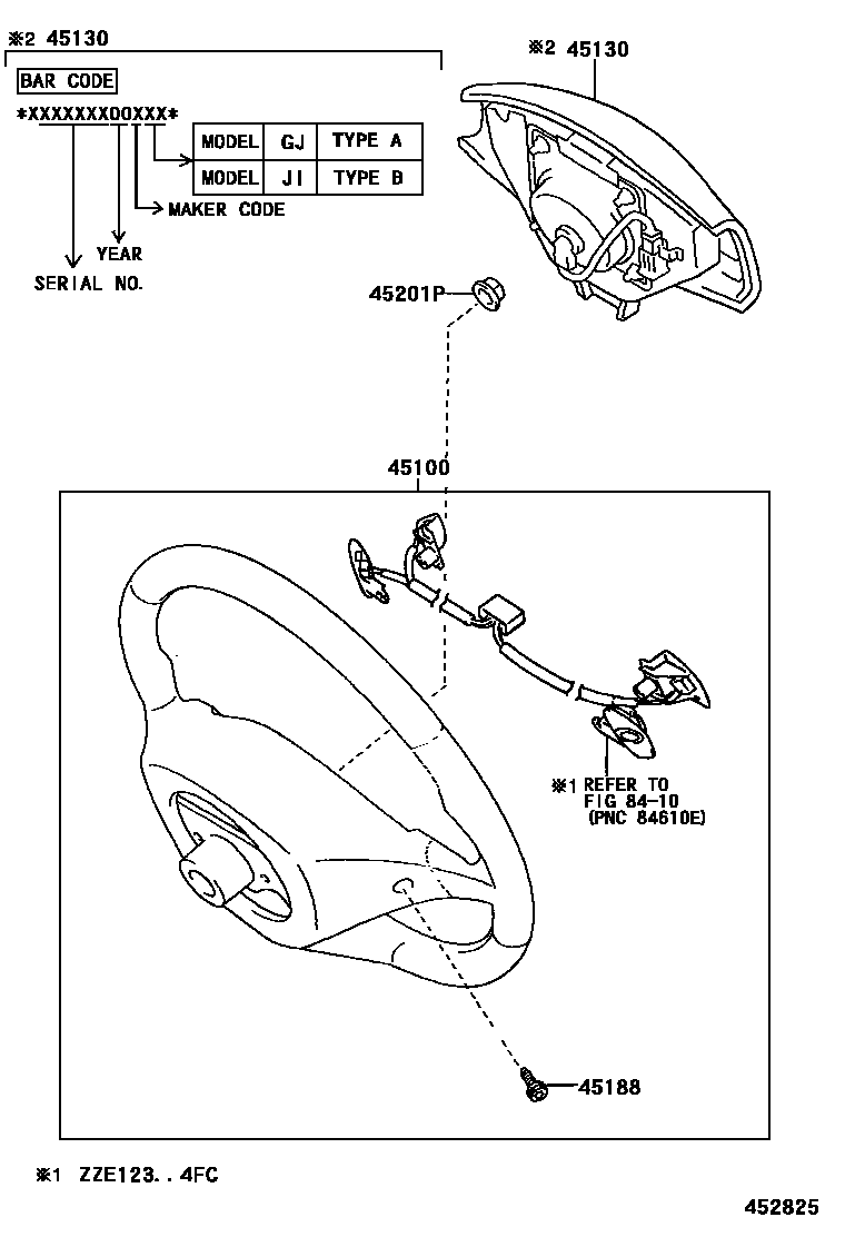 Toyota COROLLA Steering Wheel EPC diagram — 452825