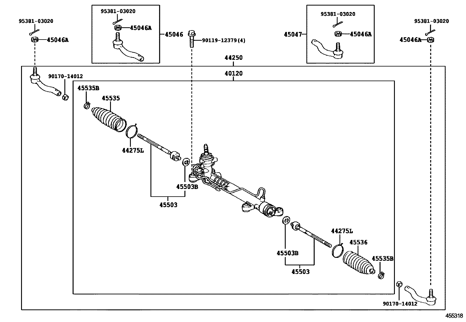 Toyota COROLLA 前转向齿轮和连杆 EPC diagram — 455318