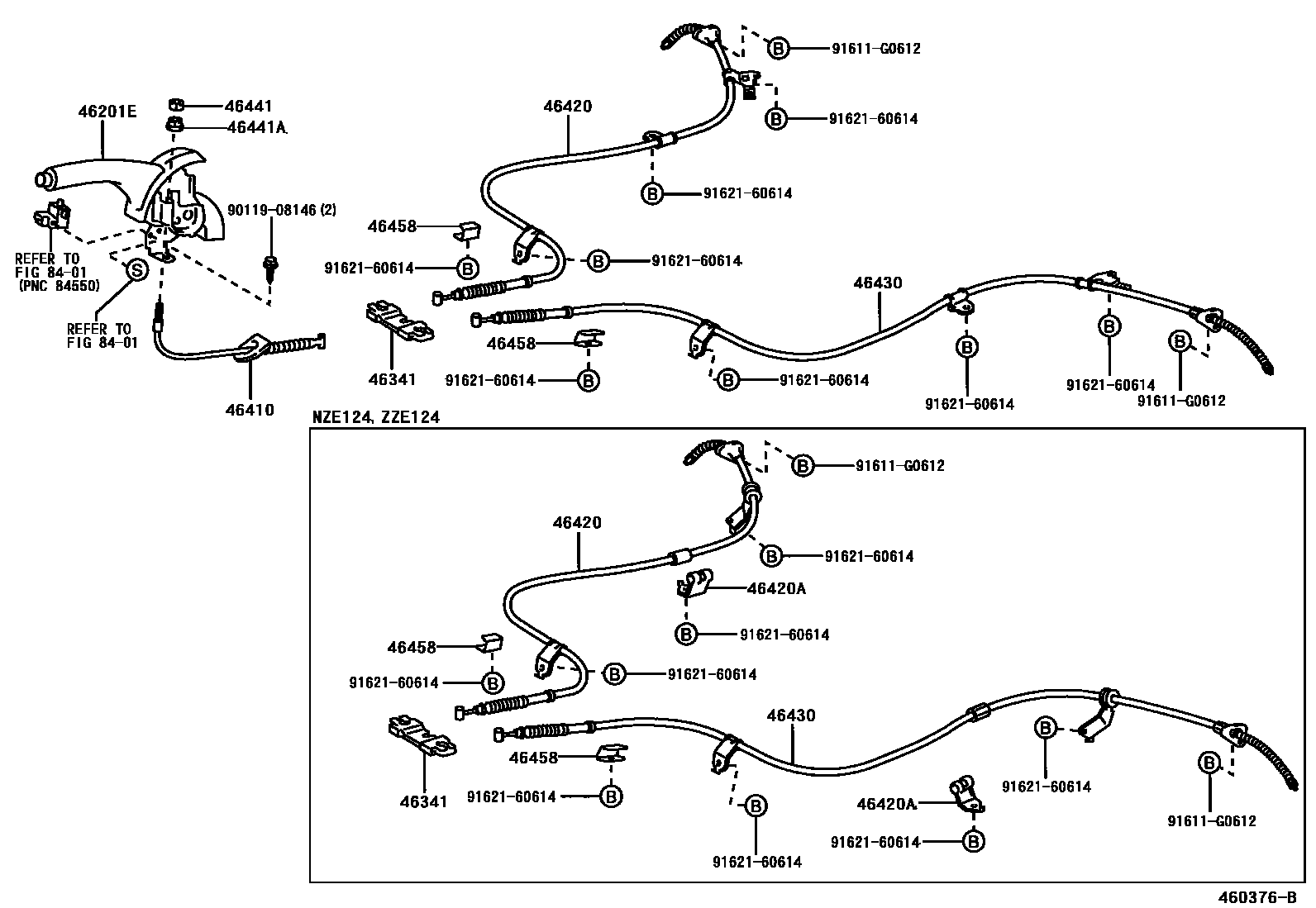 Toyota COROLLA Parking Brake & Cable EPC diagram — 460376B