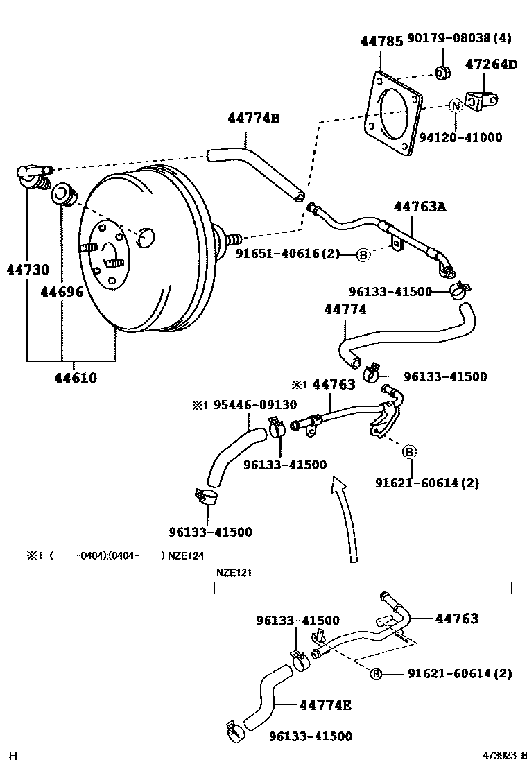 Toyota COROLLA 制动助力器和真空管 EPC diagram — 473923B