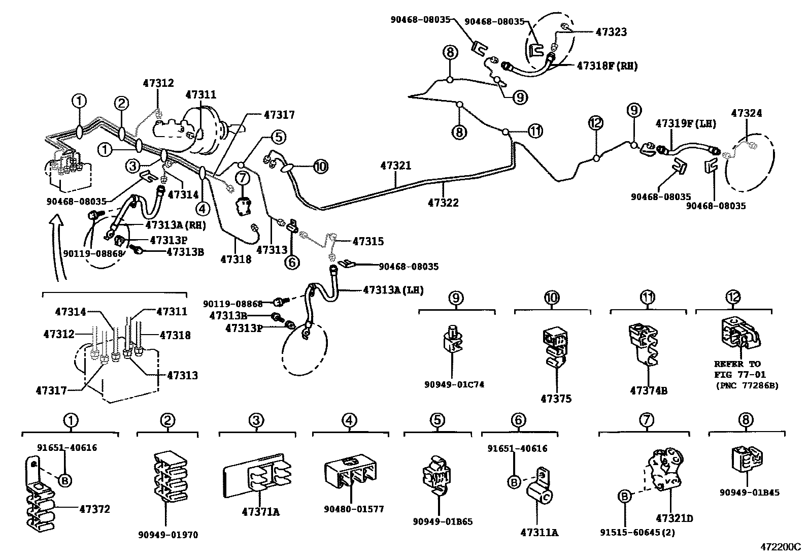 Toyota COROLLA 制动配管和卡箍 EPC diagram — 472200C