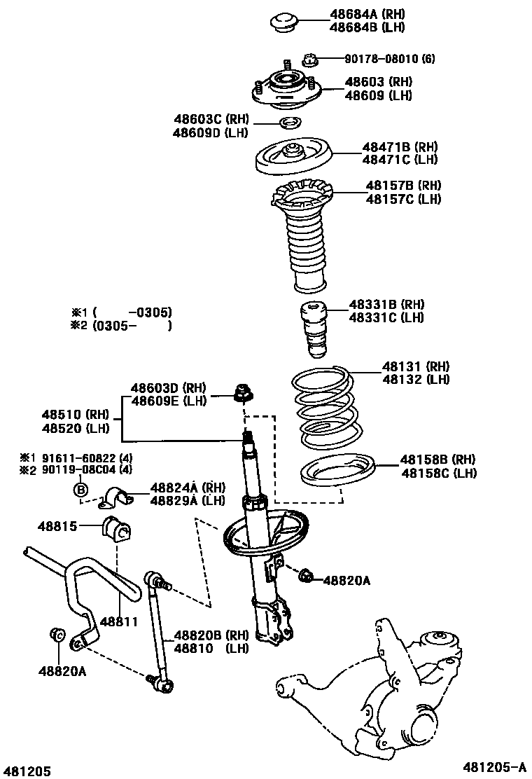Toyota COROLLA Front Spring & Shock Absorber EPC diagram — 481205A