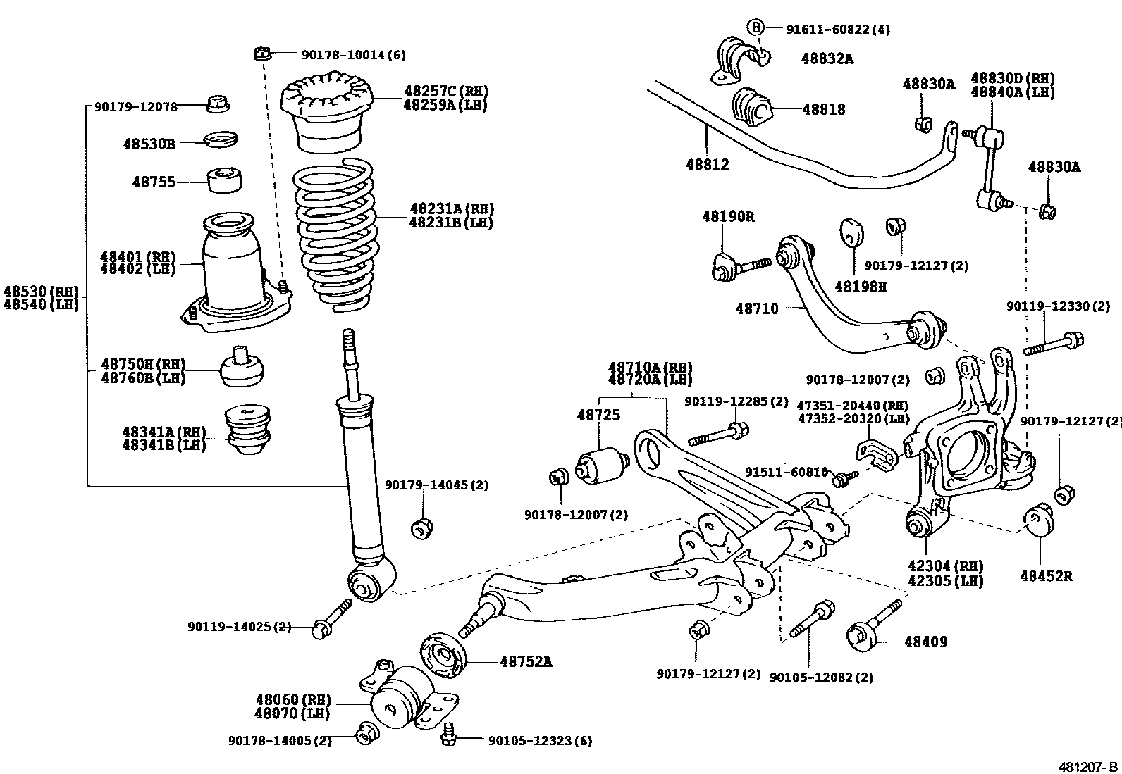 Toyota COROLLA Rear Spring & Shock Absorber EPC diagram — 481207B