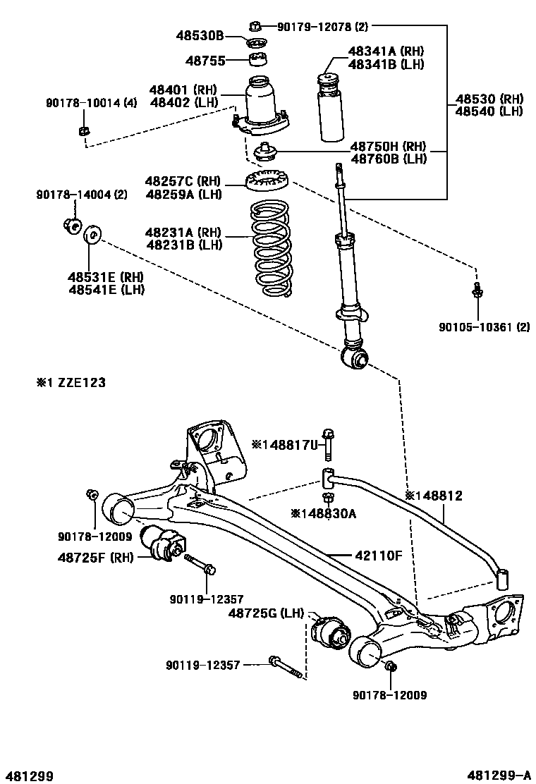 Toyota COROLLA Rear Spring & Shock Absorber EPC diagram — 481299A