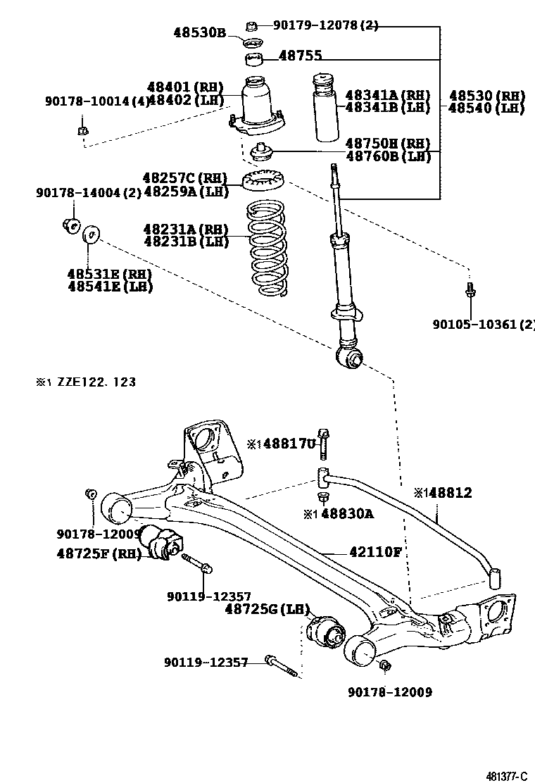 Toyota COROLLA Rear Spring & Shock Absorber EPC diagram — 481377C