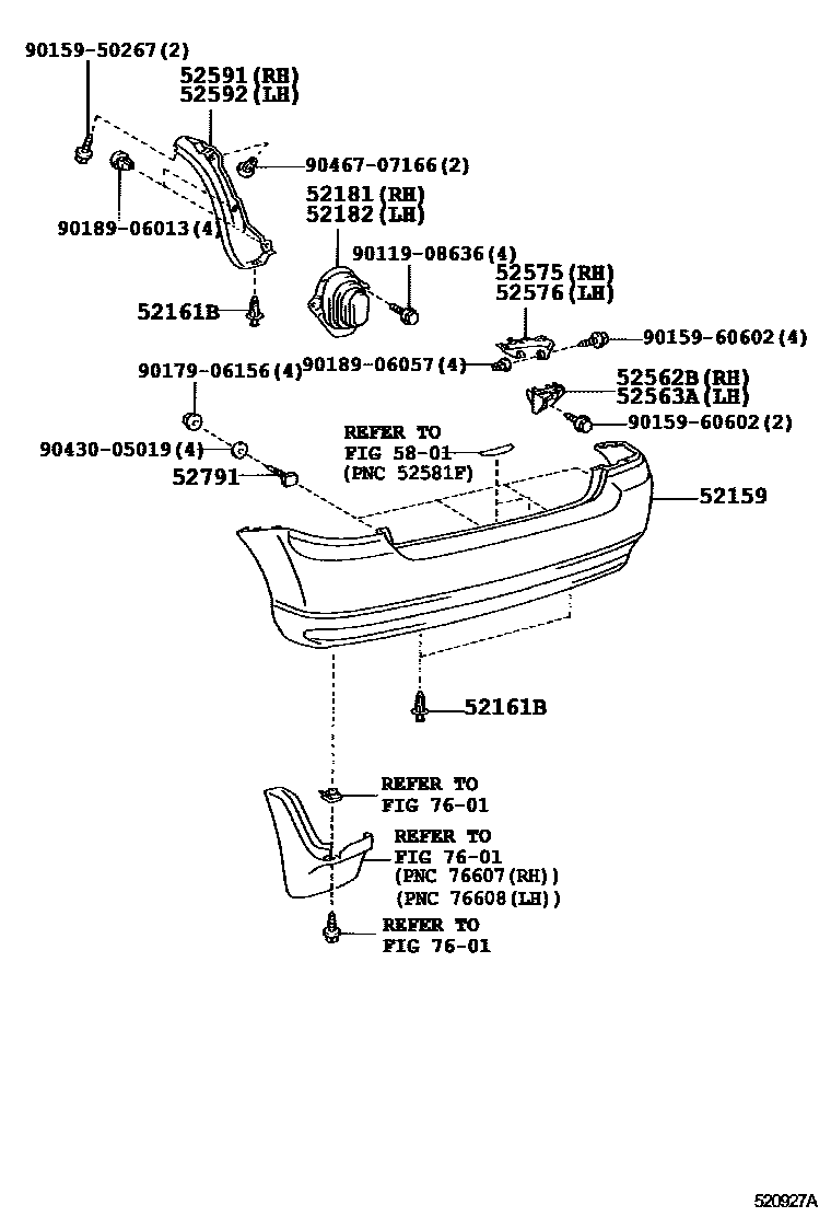 Toyota COROLLA 后保险杠及附件 EPC diagram — 520927A