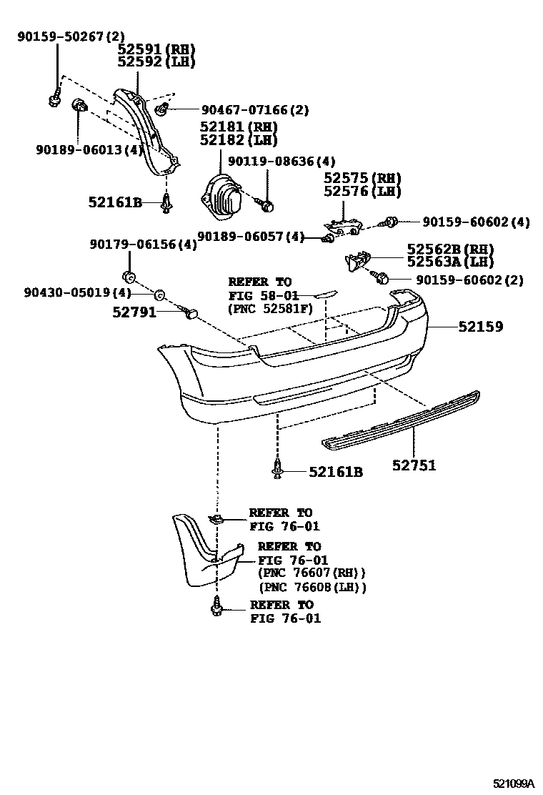 Toyota COROLLA 后保险杠及附件 EPC diagram — 521099A