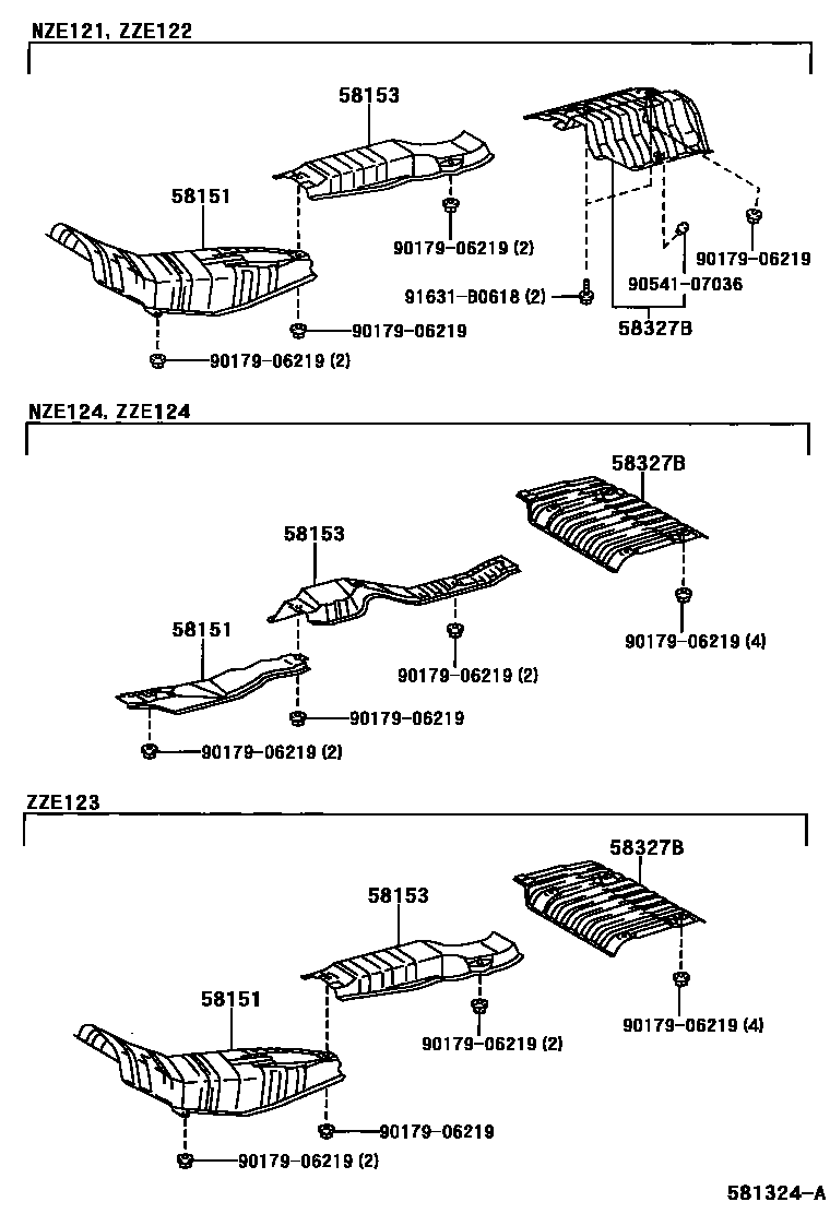 Toyota COROLLA 地板隔热垫 EPC diagram — 581324A