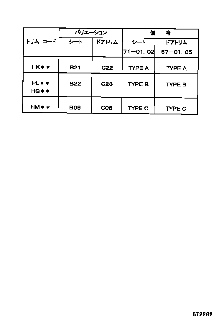 Toyota COROLLA 前门板和前门玻璃 EPC diagram — 672282