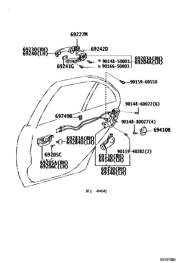 Toyota COROLLA 后门锁和后门把手 EPC diagram — 672276D