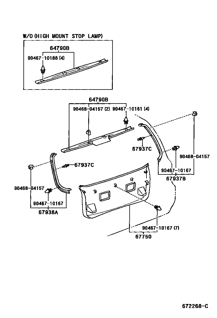 Toyota COROLLA 背门板和背门玻璃 EPC diagram — 672268C