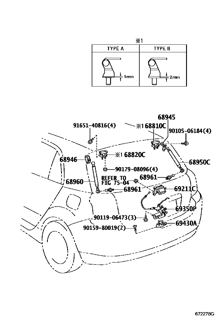 Toyota COROLLA 背门锁和背门把手 EPC diagram — 672278G