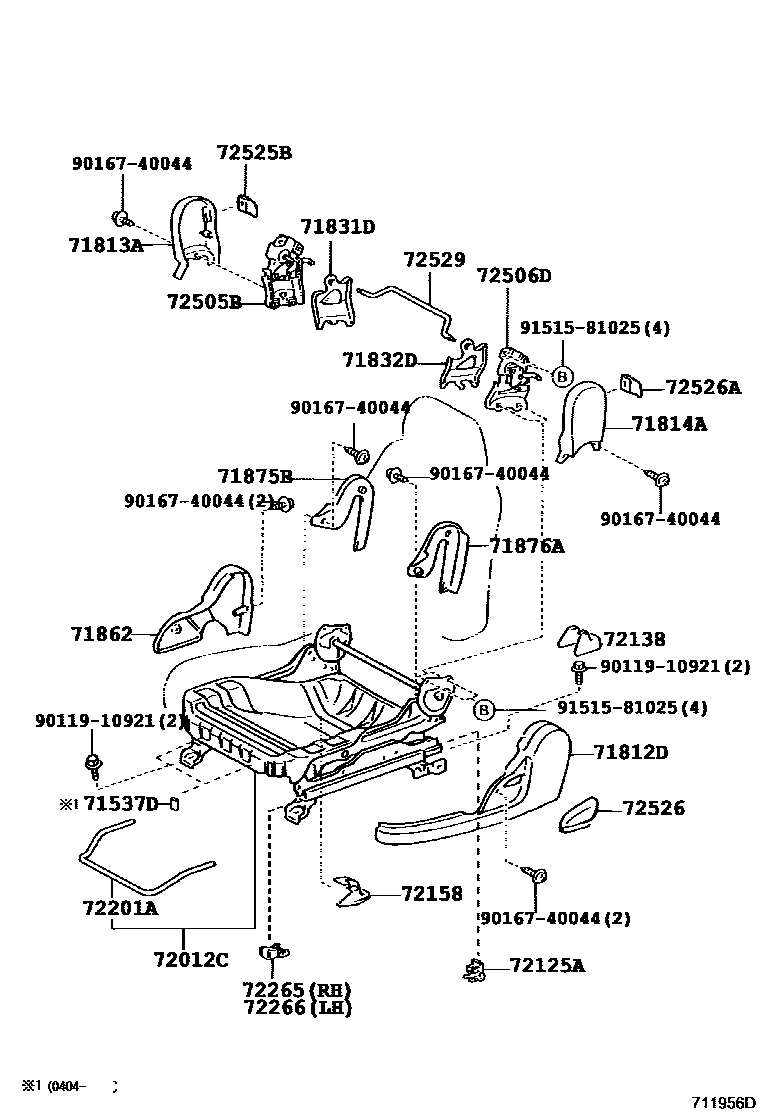 Toyota COROLLA 前排座椅和座椅滑轨 EPC diagram — 711956D