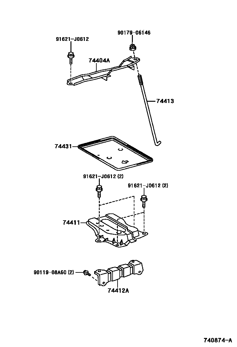 Toyota COROLLA battery holder EPC diagram — 740874A