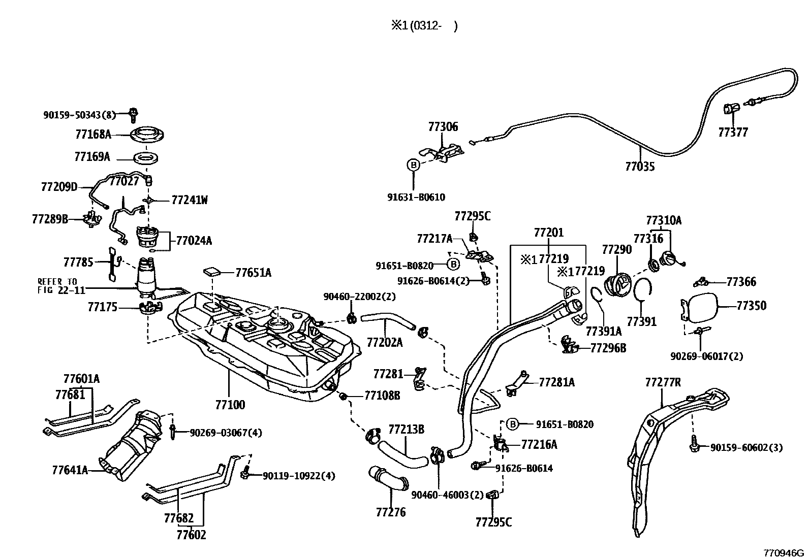 Toyota COROLLA 燃油箱和燃油管 EPC diagram — 770946G