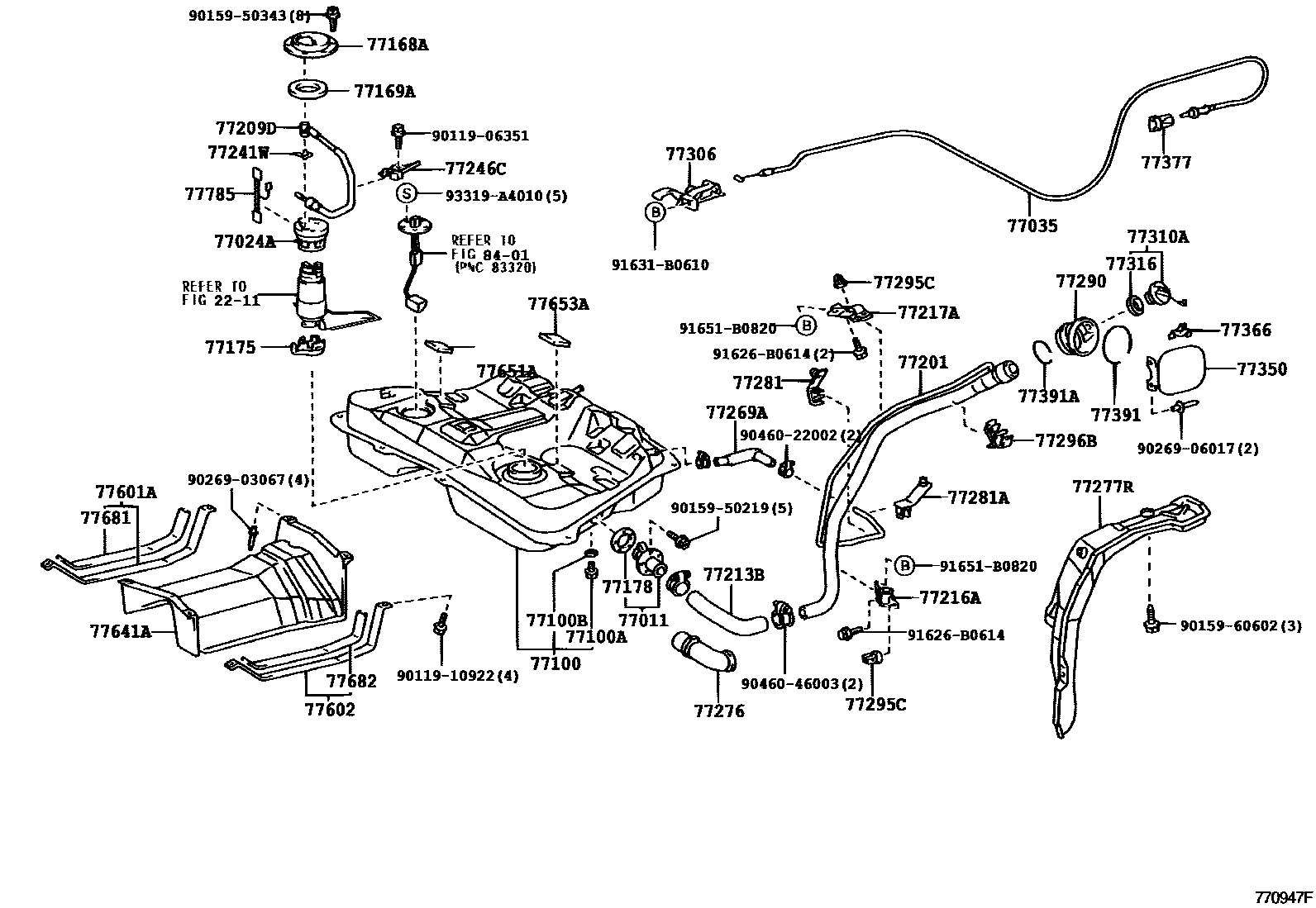 Toyota COROLLA 燃油箱和燃油管 EPC diagram — 770947F