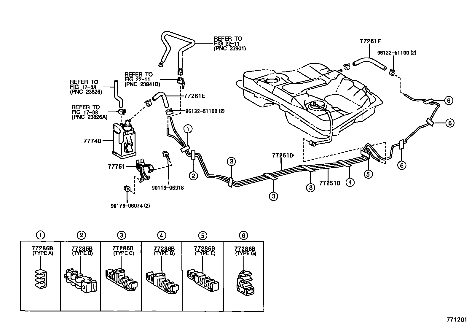 Toyota COROLLA 燃油箱和燃油管 EPC diagram — 771201
