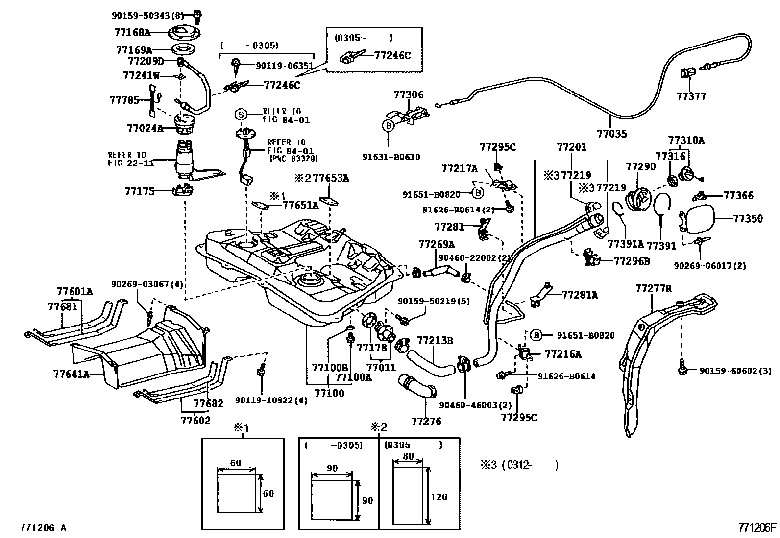 Toyota COROLLA 燃油箱和燃油管 EPC diagram — 771206F