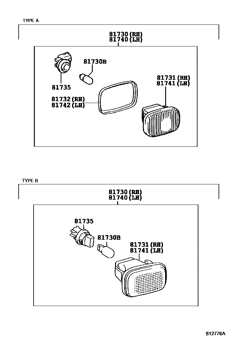 Toyota COROLLA Side Turn Signal & Outer Mirror Lamp EPC diagram — 812776A
