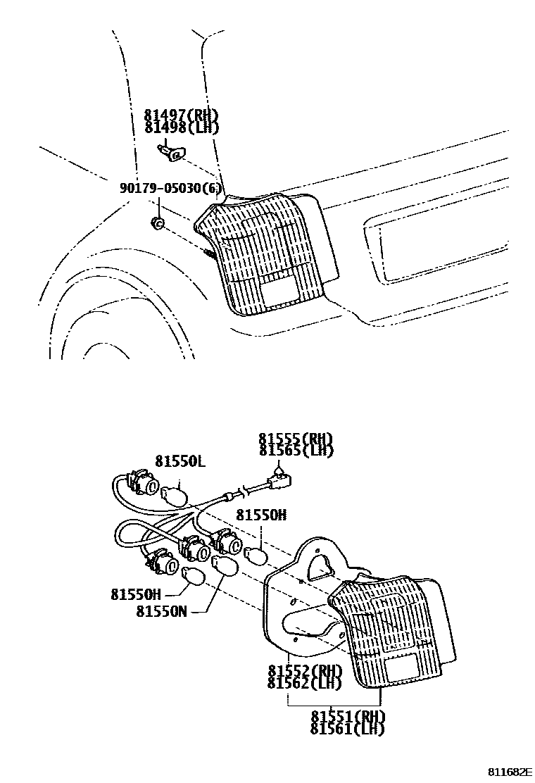 Toyota COROLLA 后组合灯 EPC diagram — 811682E