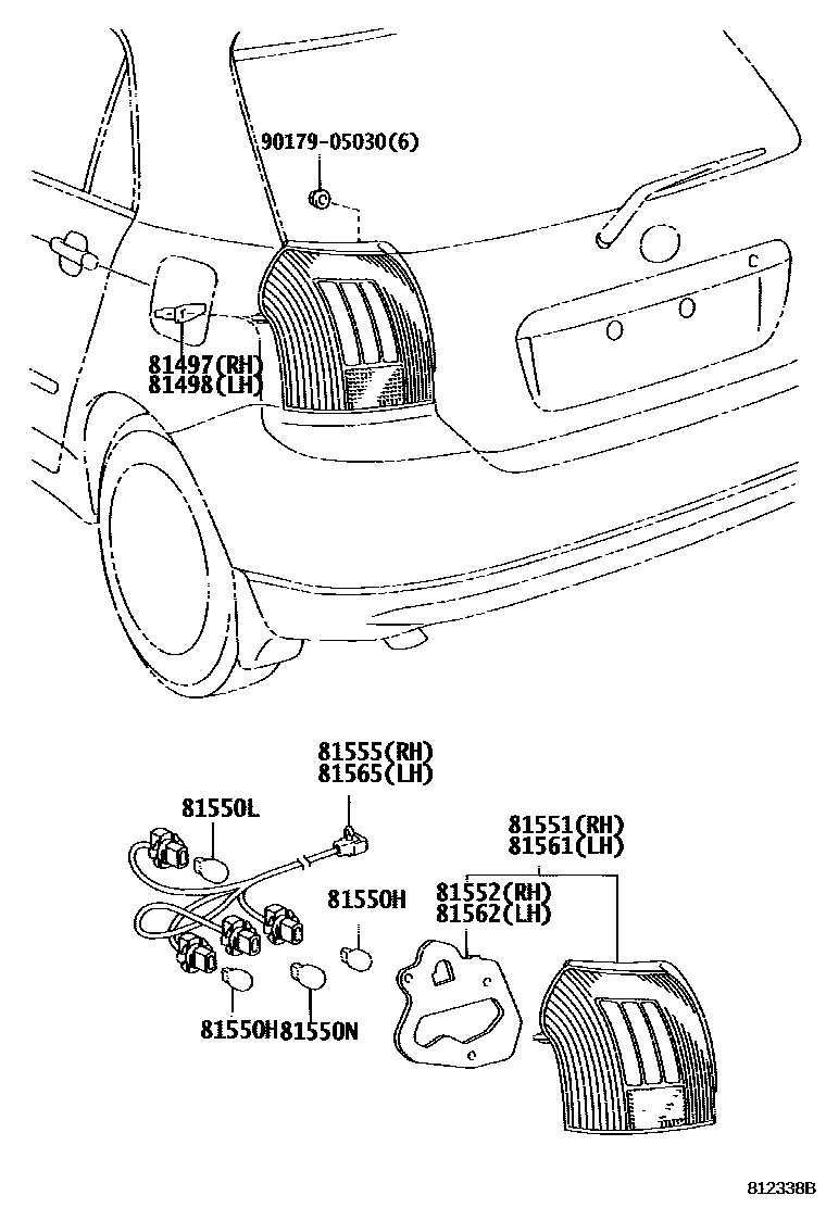 Toyota COROLLA 后组合灯 EPC diagram — 812338B