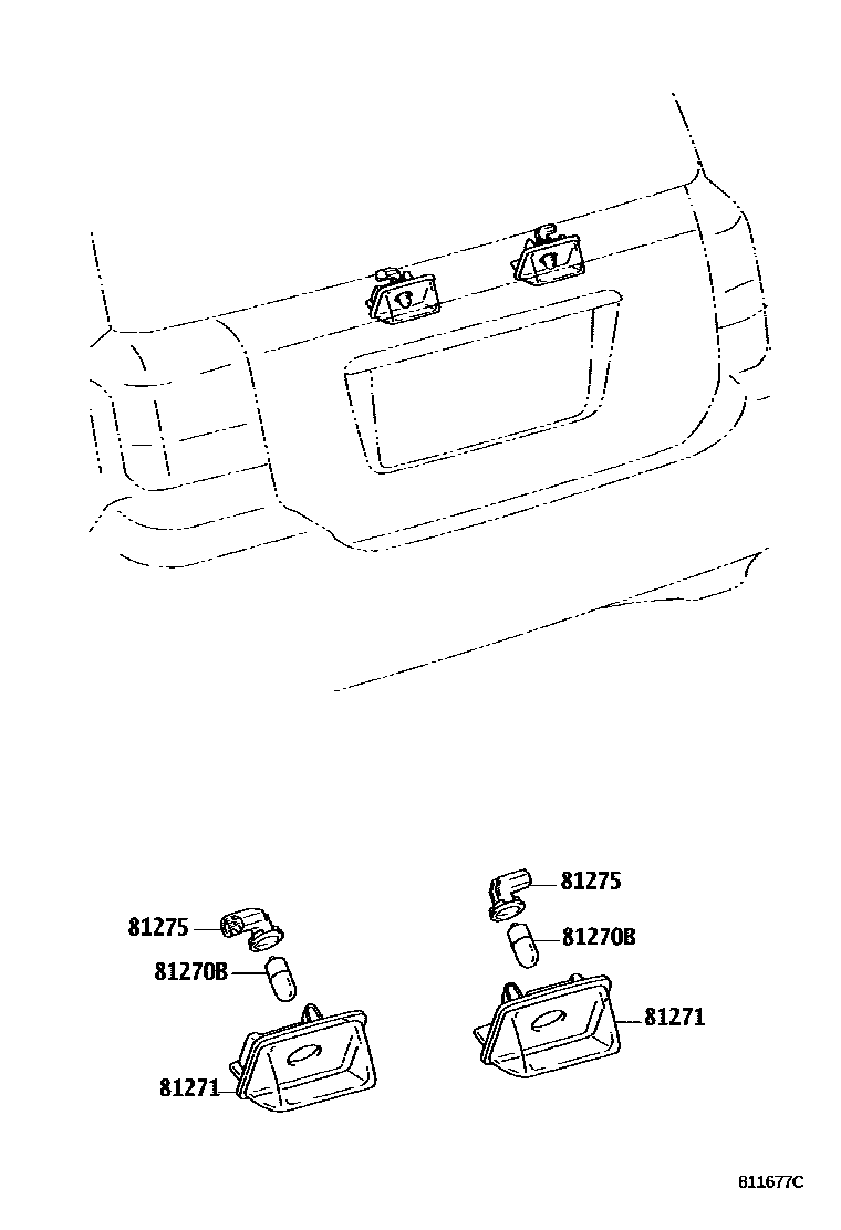 Toyota COROLLA 后牌照灯 EPC diagram — 811677C