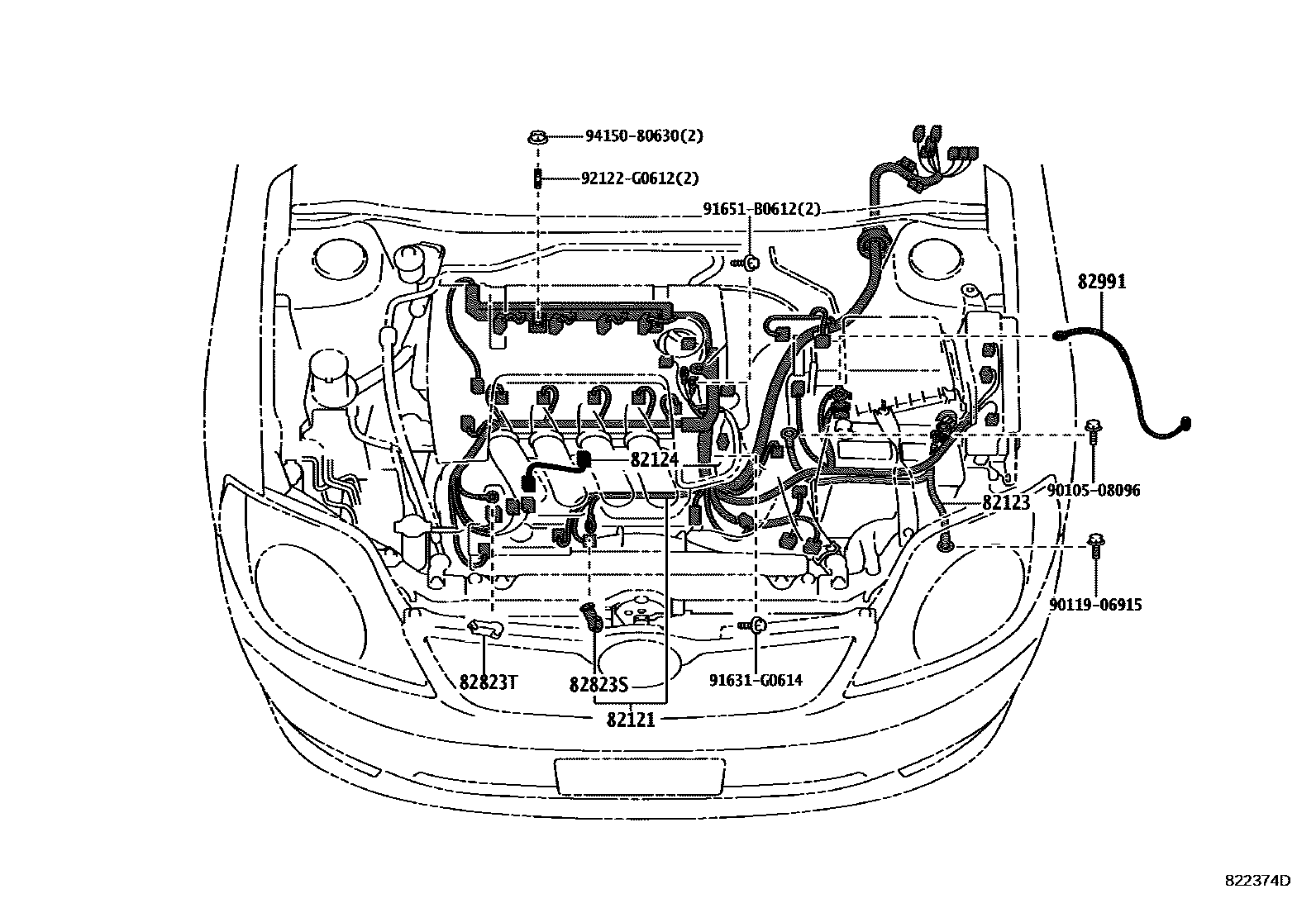 Toyota COROLLA 线束和卡夹 EPC diagram — 822374D