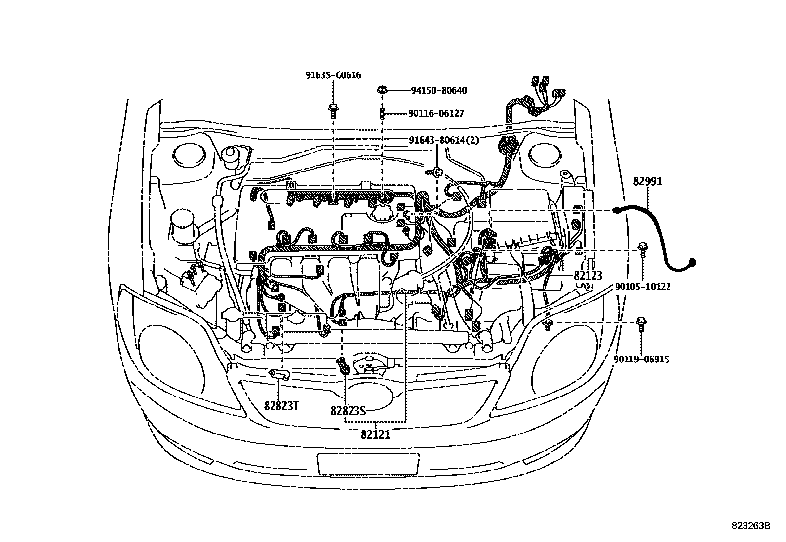 Toyota COROLLA 线束和卡夹 EPC diagram — 823263B