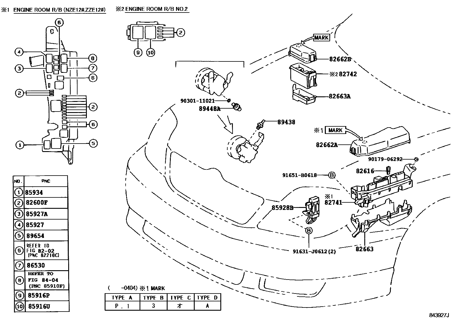 Toyota COROLLA 开关和继电器和ECU EPC diagram — 843927J