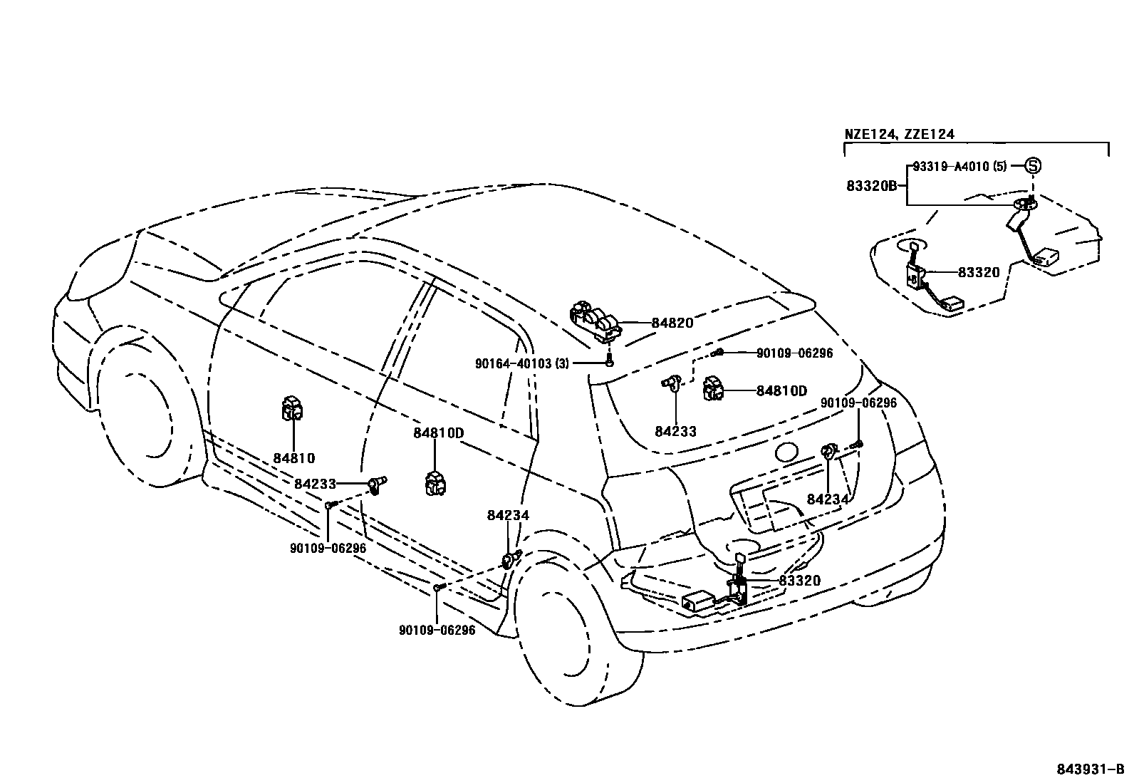 Toyota COROLLA 开关和继电器和ECU EPC diagram — 843931B