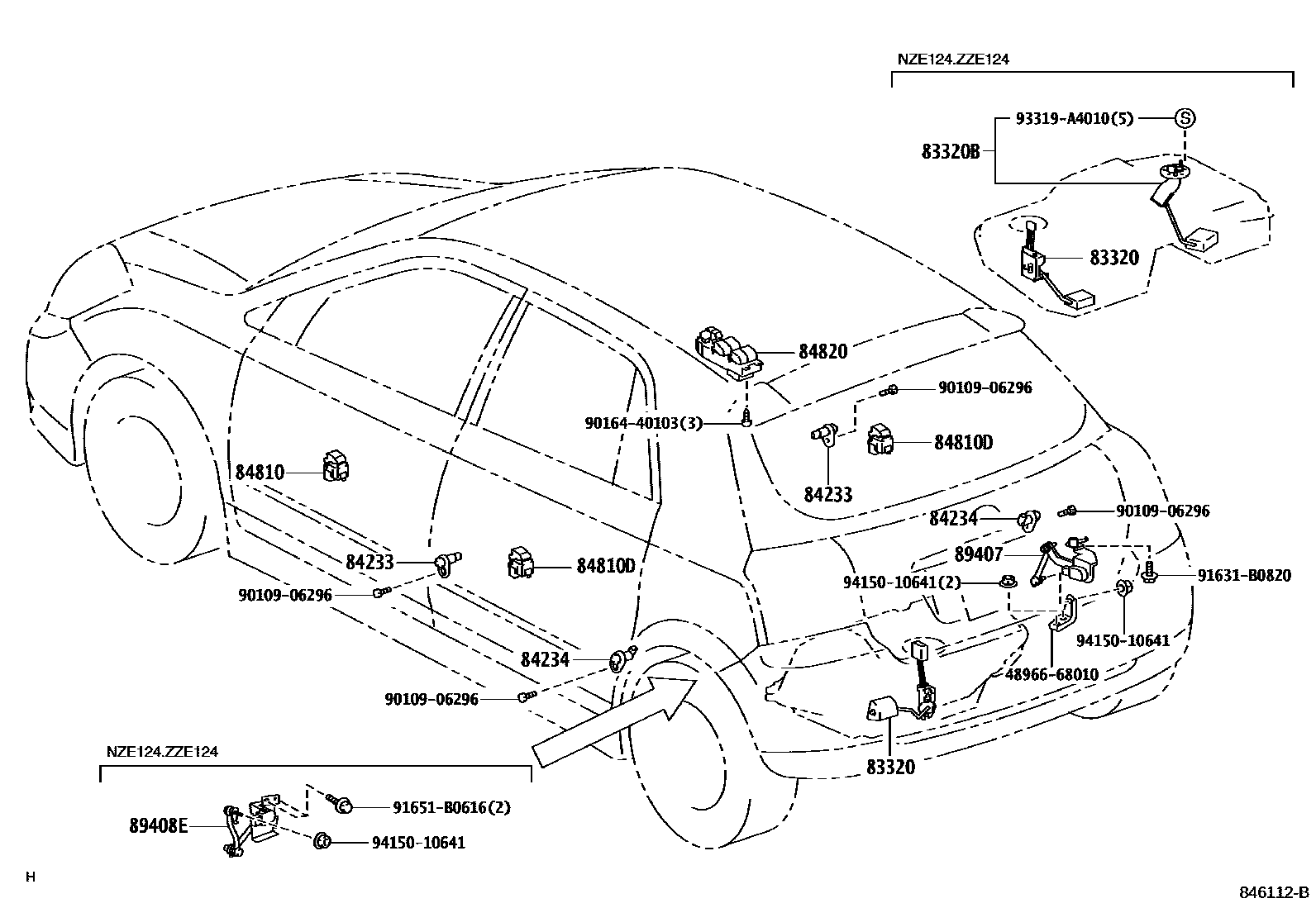 Toyota COROLLA 开关和继电器和ECU EPC diagram — 846112B