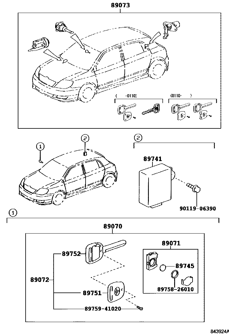 Toyota COROLLA 遥控门锁 EPC diagram — 843924B