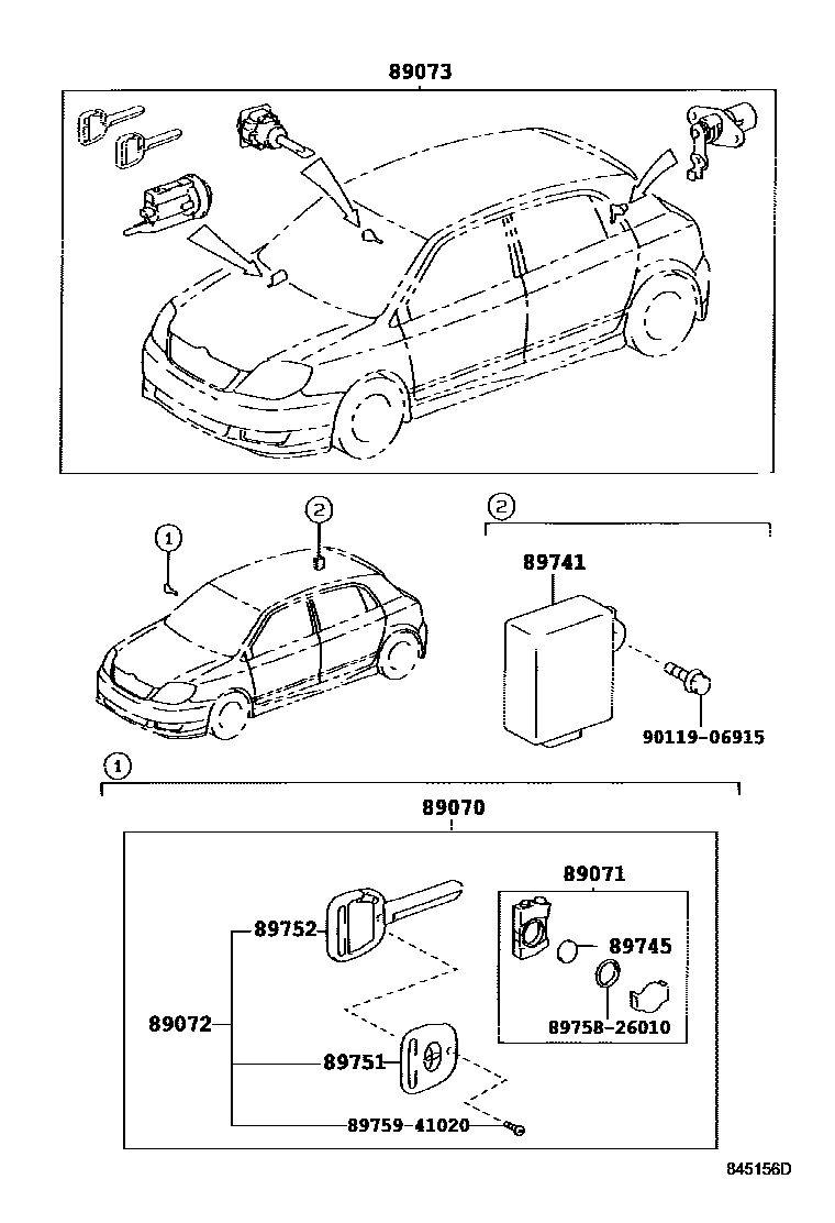 Toyota COROLLA 遥控门锁 EPC diagram — 845156D