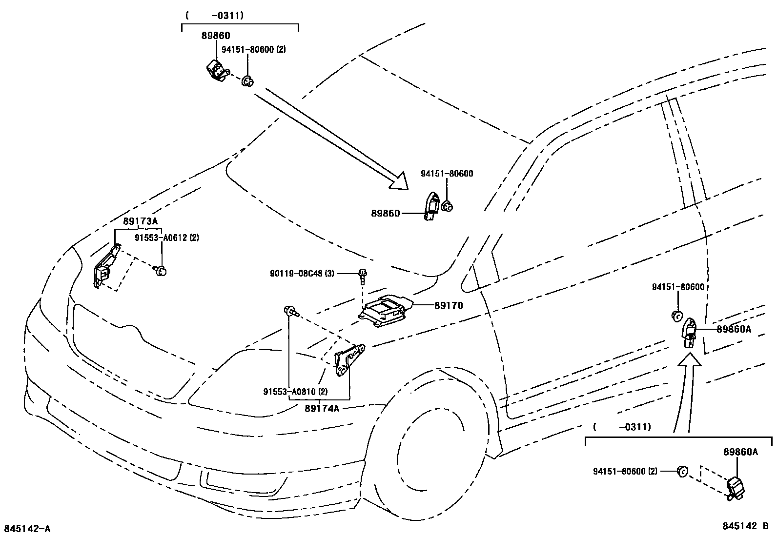 Toyota COROLLA 空气囊 EPC diagram — 845142B