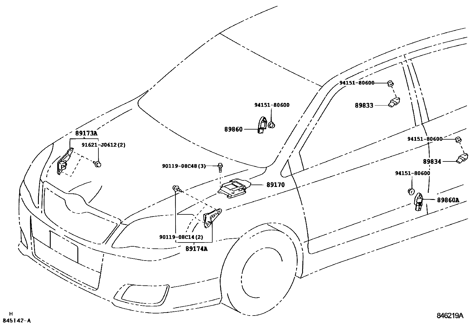 Toyota COROLLA 空气囊 EPC diagram — 846219A