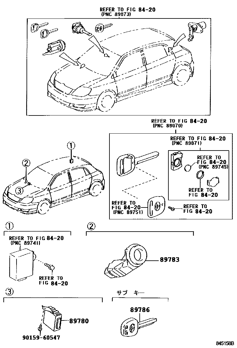 Toyota COROLLA 防盗装置 EPC diagram — 845158B