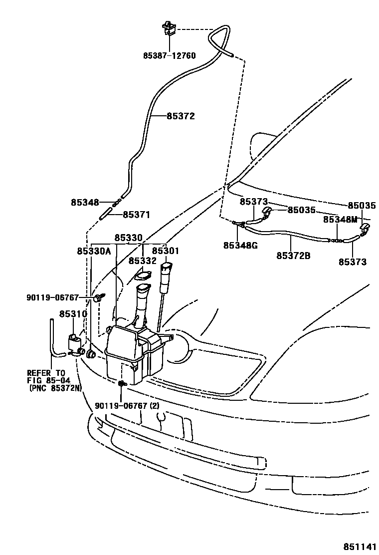 Toyota COROLLA 挡风玻璃清洗器 EPC diagram — 851141