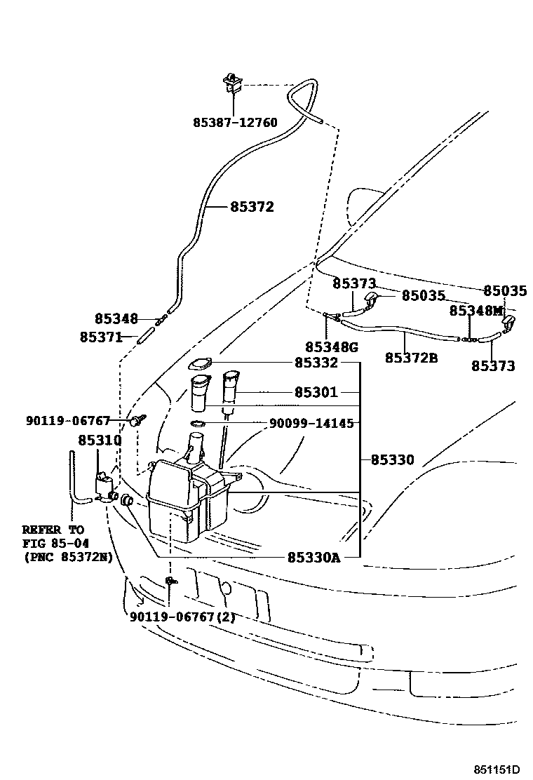 Toyota COROLLA 挡风玻璃清洗器 EPC diagram — 851151D