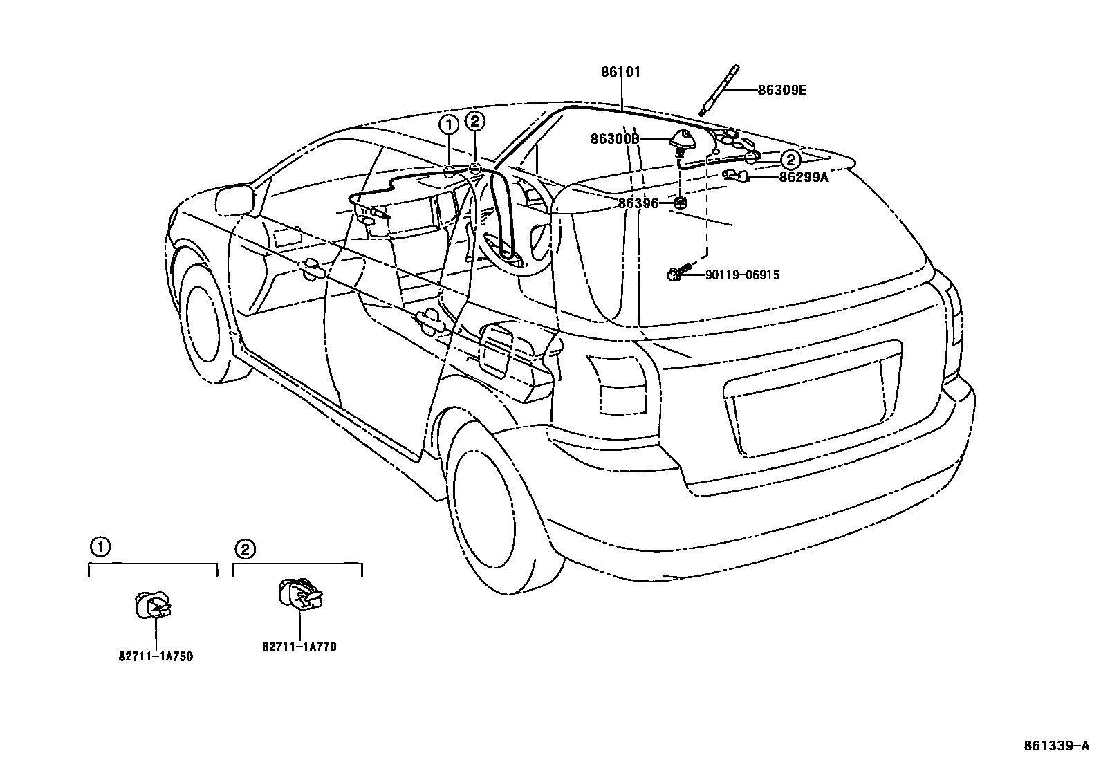 Toyota COROLLA antenna EPC diagram — 861339A